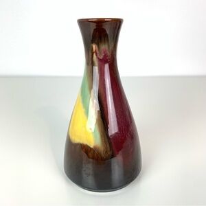 Hohr Germany Vase Green Yellow Red Brown Vtg Vibrant 127 18 MCM German Pottery